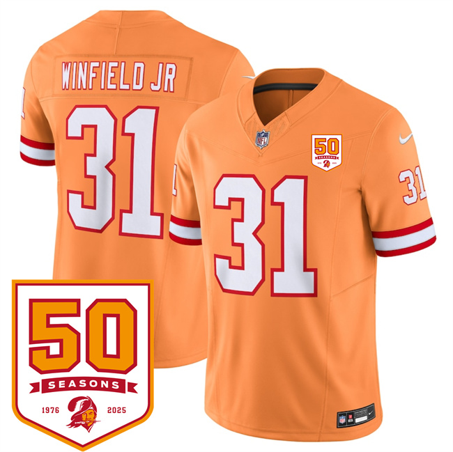 Men's Tampa Bay Buccaneers #31 Antoine Winfield Jr. Orange 2025 F.U.S.E. 50th Anniversary Patch Vapor Limited Stitched Jersey